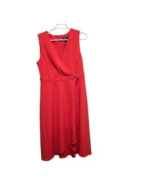 DKNY Coral Faux Wrap Tie Waist Midi Dress Size 12
